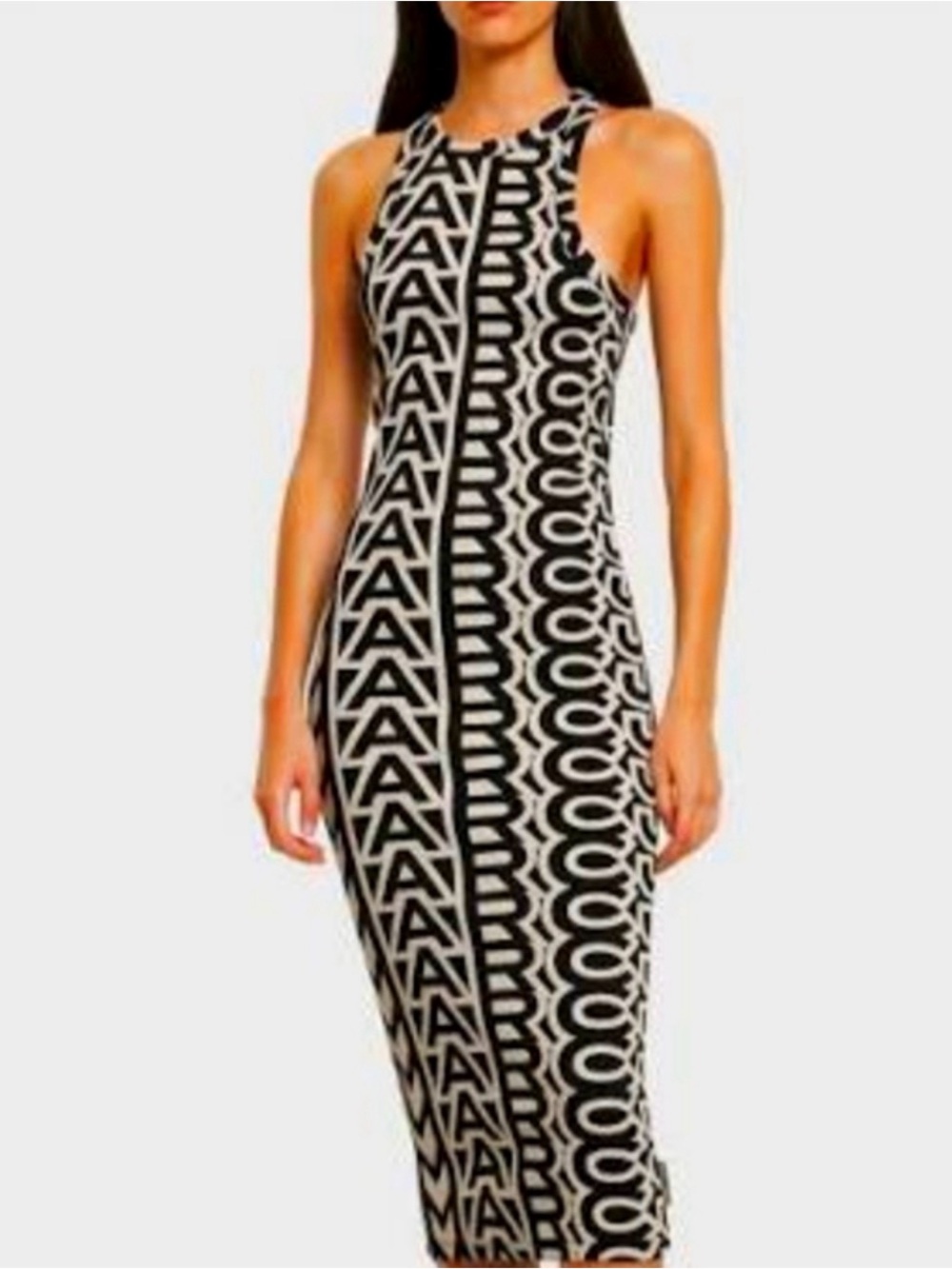 Marc Jacobs Black and Cream Geometric Midi Dress